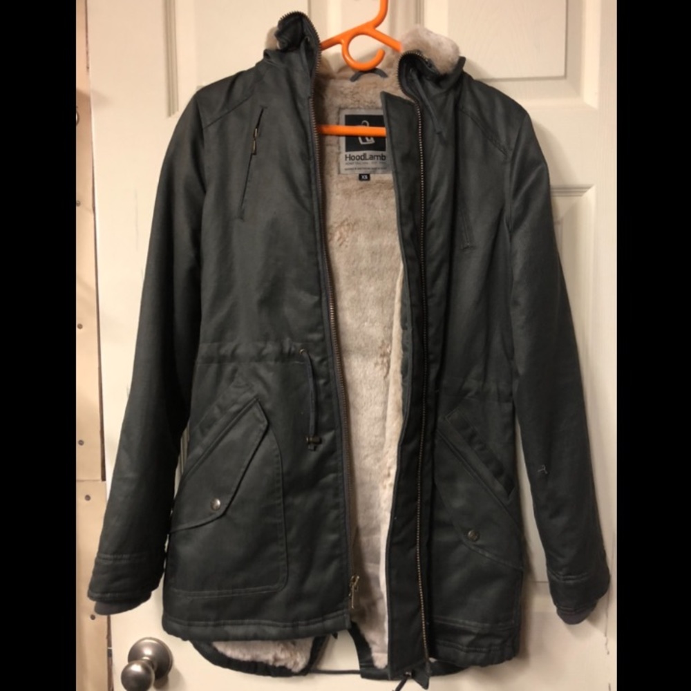 Xs Grey Hemp Hoodlamb parka jacket